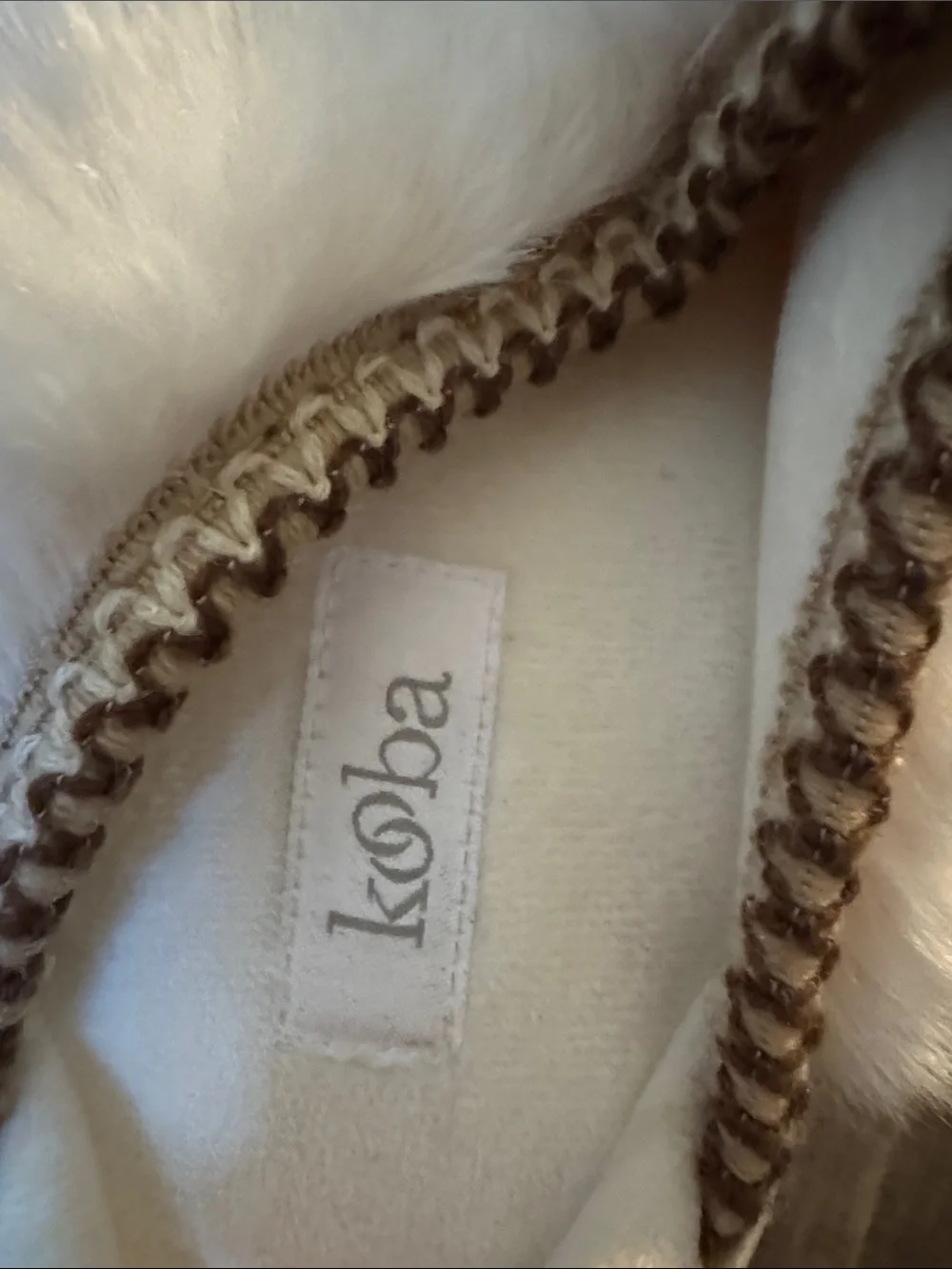 Kooba Cream Faux Fur Kids Slip-On Slippers with Braided Trim